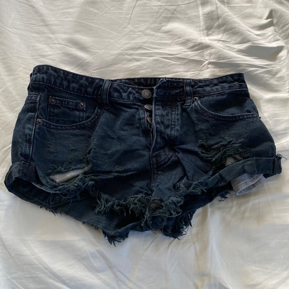 Black Distressed Denim Shorts